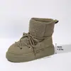 Botas de Neve 24 Femininas Tamanho de Exportação 43 Grande Forradas com Lã Pelo Quente Plataforma Sapatos de Algodão Sem Salto Botas de Algodão