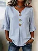 Ropa de mujer nueva de verano 2026 transfronteriza europea y americana Amazon blusa de manga media con botones rayada de volantes cuello en V