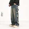 Ceecuz Jeans Vintage Desgastados Sueltos de Pierna Ancha Personalidad Masculina Nicho Rectos Sueltos Pantalones Largos