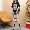 Sudadera con Capucha Casual Holgada Estilo Hong Kong Camiseta de Manga Corta 100% Algodón Verano para Mujer Talla Grande Chica con Sobrepeso Top Delgado Estampado