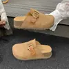 Mocasines cerrados para mujer de otoño, estilo Birkenstock retro, cómodos, para exteriores, de tacón plano, slip-on, versátiles, pantuflas casuales