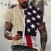 2024 Suministro de Fabricante Transfronterizo Camiseta de Manga Corta con Bandera Americana para Hombre Verano Holgada Top Diario Camiseta de Manga Corta