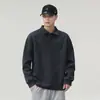 Sudadera de manga larga con cuello polo para hombre, estilo holgado, para otoño, simple, cómoda, casual