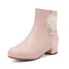 Botas Estudiantiles Flor de Encaje Dulce Otoño e Invierno Tacón Medio Punta Redonda Botas de Mujer Estampadas Estilo Chino Botines 30-43 Botas Familiares
