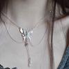 Colar Personalizado de Borboleta com Pérola e Tassel para Mulheres, Versátil Doce Borboleta com Pérola Incrustada Design de Colar de Sino Corrente para Clavícula