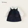 Conjunto de otoño estilo universitario para niños Bangxuan, camisa con cuello de muñeca, conjunto de falda para niñas, vestido chaleco, conjunto de dos piezas para niños