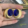Pendientes de estilo occidental de la época medieval, chapados en oro auténtico, esmaltados en azul y verde, con forma de aguja de plata y clip para la oreja, de lujo, con luz de nicho francés.