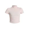 Top esportivo gola alta micro feminino traje de ioga camiseta justa de manga curta traje de corrida fitness feminino plissado que esconde a carne