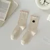 Meias Femininas Ponta Fio Orelha Bordado Animal Meias de Comprimento Médio Ins Moda Estilo Coreano Bonito Dos Desenhos Animados Pilha Meias Brancas
