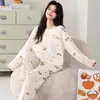 Pijama de algodón puro de manga larga y pantalón largo, nuevo estilo pullover de otoño, conjunto de dos piezas para casa para mujer transfronterizo, se puede usar afuera