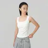 Regata feminina sem mangas, gola baixa, caimento justo, estilo minimalista e casual, colete de gola redonda, primavera 2026, top versátil