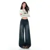 Jeans azul wide leg retrô americano, jeans reto de cintura alta solto emagrecedor de outono para pessoas baixinhas A13863