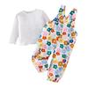 24 Europa y Estados Unidos otoño e invierno nuevo top de manga larga de canalé para niños pantalón de tirantes con estampado de flor de amor traje para niñas