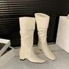 Botas de moda, botines para mujeres petite, nueva colección 2026, botas retro de punta cuadrada, botas altas, botas plisadas para mujer, versátiles para otoño e invierno