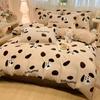 Conjunto de Quatro Peças de Cama de Veludo Leite Espessado para Outono e Inverno Capa de Edredom de Veludo Coral Dupla Face Lençóis de Cama de Fleece de Flanela Conjunto de Três Peças