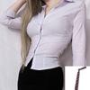 Camisa de manga comprida com decote em V feminina de âncora de peito apertado 2022 primavera e outono elegante slim-fit sexy cyber celebridade camisa branca feminina