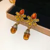 Brincos Geométricos em Forma de Gota d'Água com Franjas, Incrustados com Diamantes, Estilo Retrô Meio do Século, Brincos de Luxo Leve e de Alta Qualidade, Brincos Modernos e Estilosos com Personalidade