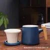 Caneca separadora de chá xícara de chá escritório cabo de bambu cerâmica granular fosca com tampa logo gravado