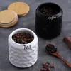 Tarro sellado de cerámica con diseño de diamantes y tapa de madera, tarro para té para el hogar, tarro para almacenar granos de café, tarro de almacenamiento de gran capacidad