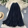 Falda de malla suave estilo francés, falda larga plisada de línea A de cintura alta, elegante y femenina para el trabajo, colección de otoño 2026