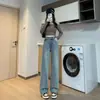 Jeans Reta para Comércio Transfronteiriço para Mulheres Nova Coleção Primavera/Verão 2025 Calça Larga Estreita Comprimento Total Petite Emagrecimento Cintura Alta