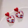 Brincos de Xadrez Diamante Coração de Pêssego Vermelho brincos de laço branco gentis de nicho design único brincos de temperamento Novo
