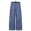 F9067 High Street Estilo Americano Unisex Vintage Multibolsillos Ropa de Trabajo Azul Diseño de Pierna Ancha Pantalones Cargo Casuales Sueltos para Hombre