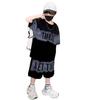 Moda Infantil de Verano Traje Casual Holgado con Estampado de Letras Degradadas 25 Mediano y Grande Conjunto de Dos Piezas de Pantalones Cortos de Manga Corta para Niños
