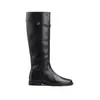 Versión Piel de Vaca Retro Hebilla Pequeña Dorada Cuero Genuino Botas de Suela Gruesa para Mujer Hebilla de Cinturón Tacón Grueso Botas de Caballero Botas Altas Botas