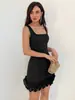 Vestido Cruzado para Mujer de Estilo Nuevo Europeo y Americano, Color Sólido, Estilo Elegante de Sociedad, Sin Mangas, Diseño de Volantes, Vestido Corto Ajustado al Cuerpo