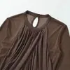 Body de malla con retazos cruzados de manga larga para mujer, fino y transparente para otoño, ajustado, sexy, capa base con entrepierna
