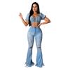 Amazon Feminino Europeu e Americano Hot Selling Rasgado Borla Lavado Jeans