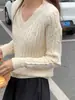 Suéter de tricô com tranças bordado vintage espesso para mulheres, outono e inverno, de manga comprida, modelagem solta, blusa de tricô para usar como base