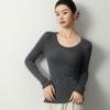 Nova Moda 18 Fios 100% Lã Penteada Fio Elegante Gola U Sem Costura Versátil Manga Longa Camisa Básica
