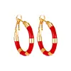 Pendientes de aro y tachuelas de acero de titanio de lujo de alta gama, de colores esmaltados, para mujer, estilo dulce y fresco, pendientes versátiles, en stock, al por mayor