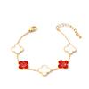 Pulsera de concha blanca estilo chino con flor de cuatro hojas y carácter fu, acero de titanio hueco, diamantes adhesivos, pulsera de la suerte para novias, regalo de recuerdo para pareja