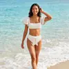 Bikini de dos piezas nuevo 2026 con mangas abullonadas, escote cuadrado y detalle de lazo, un traje de baño de dos piezas para vacaciones y playa