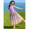 Conjunto de Falda para Niñas Verano 2026 Nuevo Elegante Falda de Pastel para Niña Pequeña Conjunto Estilo Vacaciones para Niñas Medianas y Grandes