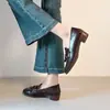 2026 Nuevos Mocasines Retro con Borlas, Suela Suave y Tacón Grueso para Mujer, Elegantes Zapatos Marrones de Cuero sin Cordones con Punta Redonda