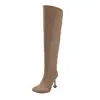 Botas de camurça empilhadas para mulheres, botas longas de cano alto, novo estilo outono e inverno, bico redondo, salto alto fino, sem cadarço, botas longas estilo coreano acima do joelho para mulheres