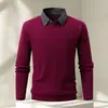 Camisa de Punto de Moda Falsa de Dos Piezas para Hombre Otoño/Invierno 2026 con Camiseta Interior, Capa Base Casual