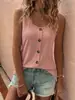 2026 Amazon Ropa de Mujer Transfronteriza Europea y Americana Diseño de Botones Verano Nuevo Color Sólido Botón Cuello Redondo Camiseta sin Mangas Camiseta