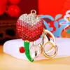 Llavero de Tulipan con Diamantes Completos para Coche para Mujeres, Colgante Creativo para Bolso Estilo Coreano, Anillo de Llavero de Metal, Pequeño Regalo al por Mayor