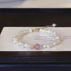 Pulseira de Cristal de Morango Pérola de Água Doce Natural Barroca com Cristal para Mulheres, Pulseira de Nicho de Luxo Leve, Joia de Mão de Contas de Alta Qualidade