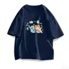 Camiseta de Manga Curta com Estampa Abstrata de Desenho Animado em Seda Leite para Casais Femininos Verão Novo Estilo Solta Casual Relaxada Top Ins