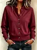 Cardigan Botão Europeu e Americano Transfronteiriço Outono e Inverno Amazon Casaco Elegante de Cor Sólida Moletom Casual de Manga Longa Gola Alta