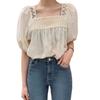 Estilo coreano chique verão protetor solar fino gola quadrada manga bufante fada laço costura design redução de idade camisa top verão feminino