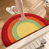 Alfombrilla de baño de medio círculo con flocking de arco iris transfronteriza, mullida, engrosada, antideslizante, absorbente de agua, alfombrilla de suelo para inodoro del hogar