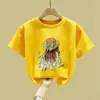 Moda de Niña Nueva Colección Primavera Verano 2026 Algodón Puro Camisetas de Manga Corta para Niños Estampado de Dibujos Animados