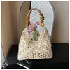 Bolso de Paja Tejida de Verano Transfronterizo para Mujer, Bolso Tote de Hombro Hueco de Moda Nuevo para Vacaciones en la Playa, Bolso Cesta Tejida
